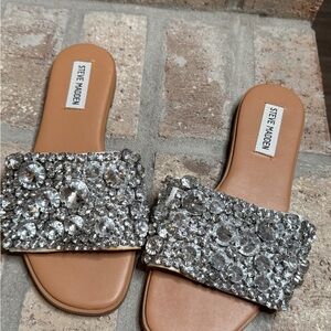 Steve Madden Tan and Silver Rhinestone Sandals